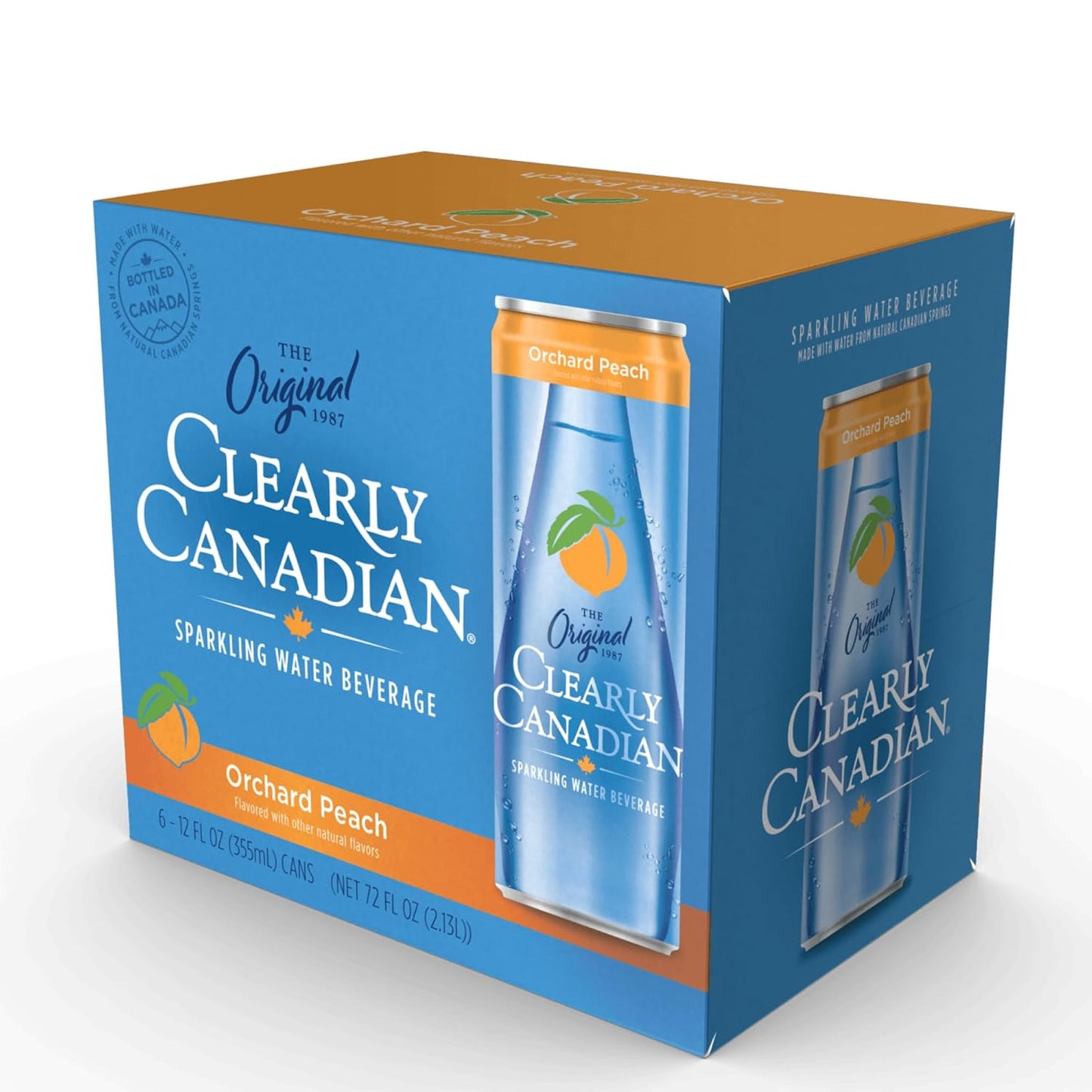Clearly Canadian Orchard Peach Sparkling Spring Water Beverage, Natural & Carbonated, Flavored Seltzer Water, 1 Case (24 cans x 12 fl oz)