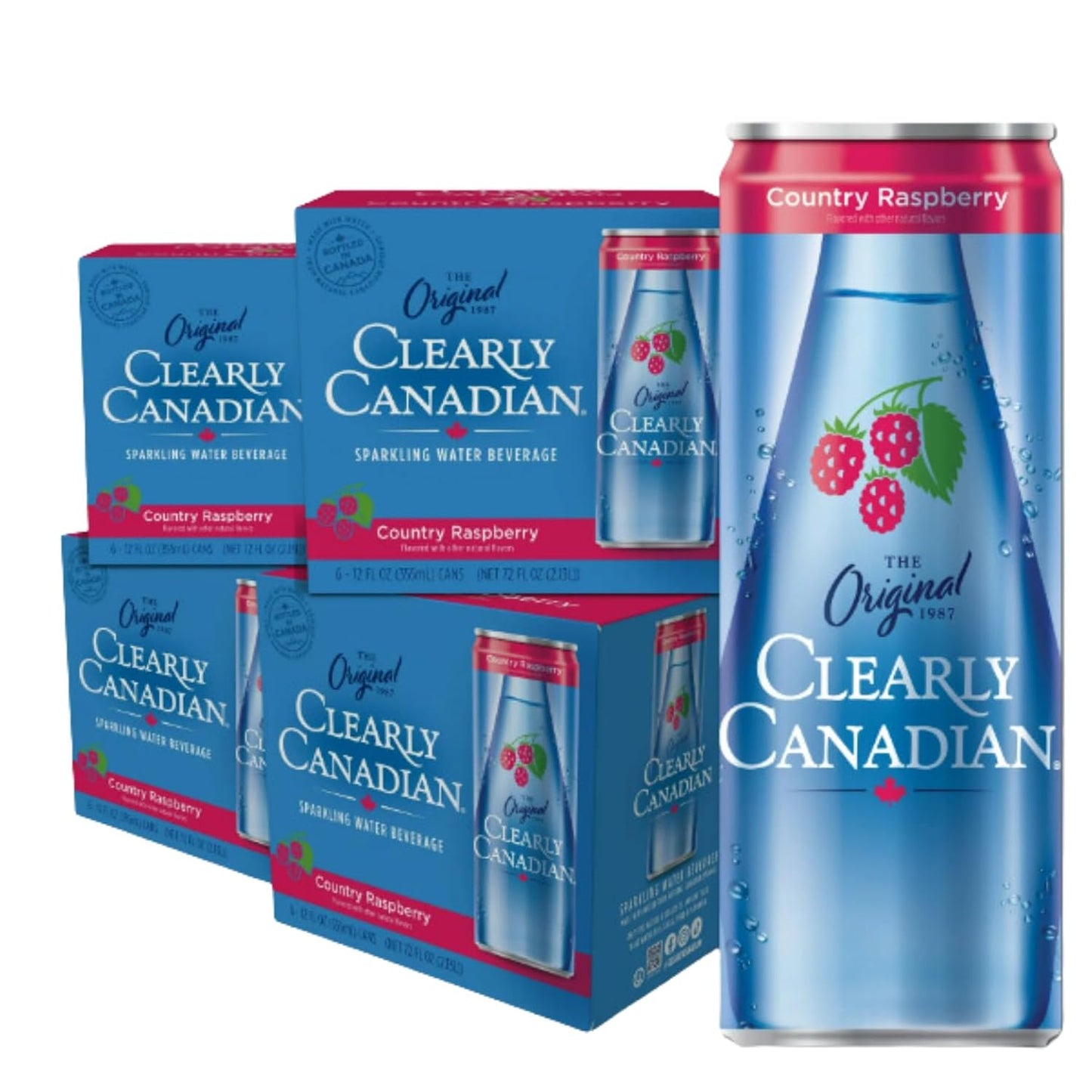 Clearly Canadian Country Raspberry Sparkling Spring Water Beverage, Natural & Carbonated, Flavored Seltzer Water, 1 Case 1 Case (24 cans x 12 fl oz)