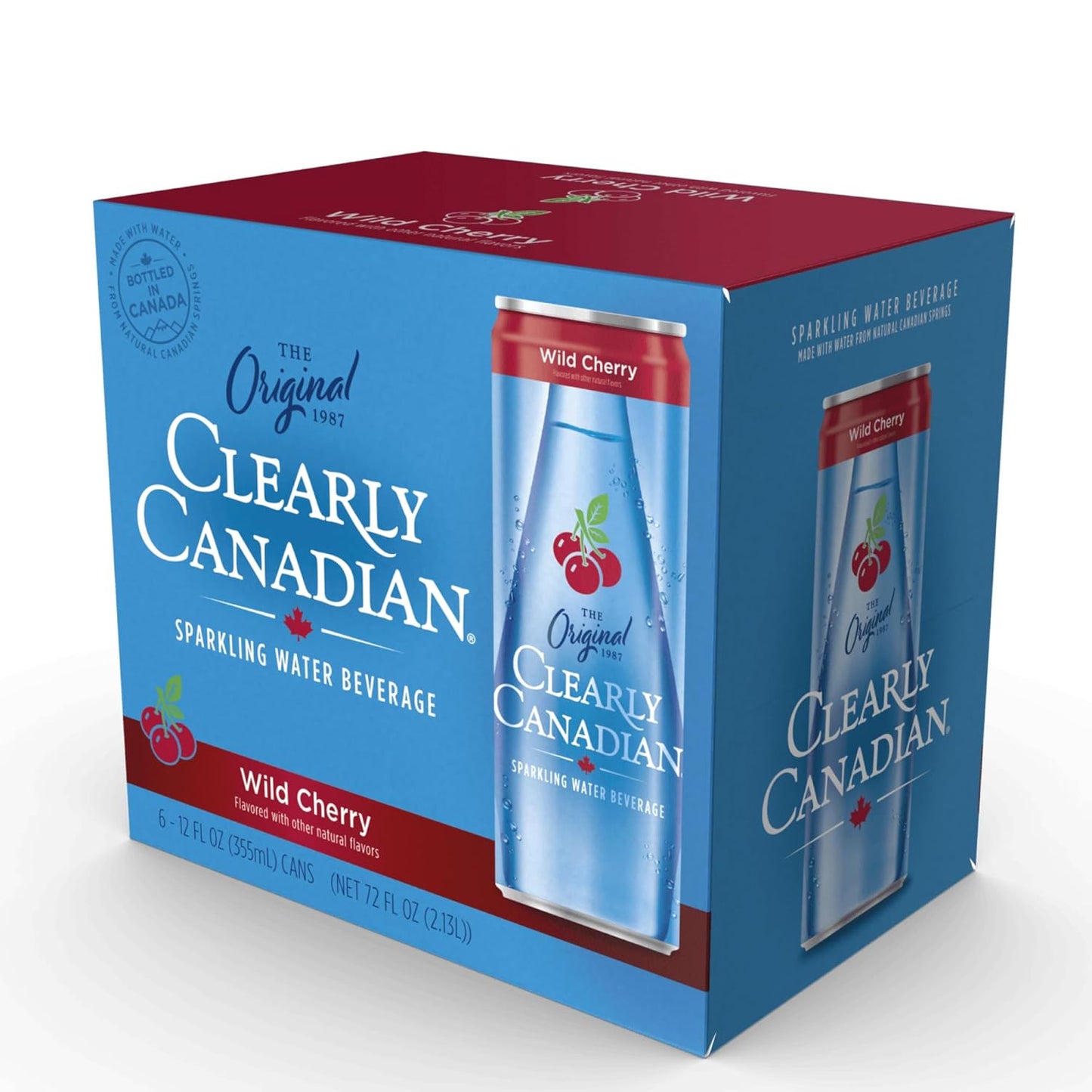Clearly Canadian Wild Cherry Sparkling Spring Water Beverage, Natural & Carbonated, Flavored Seltzer Water, 1 Case (24 cans x 12 fl oz)