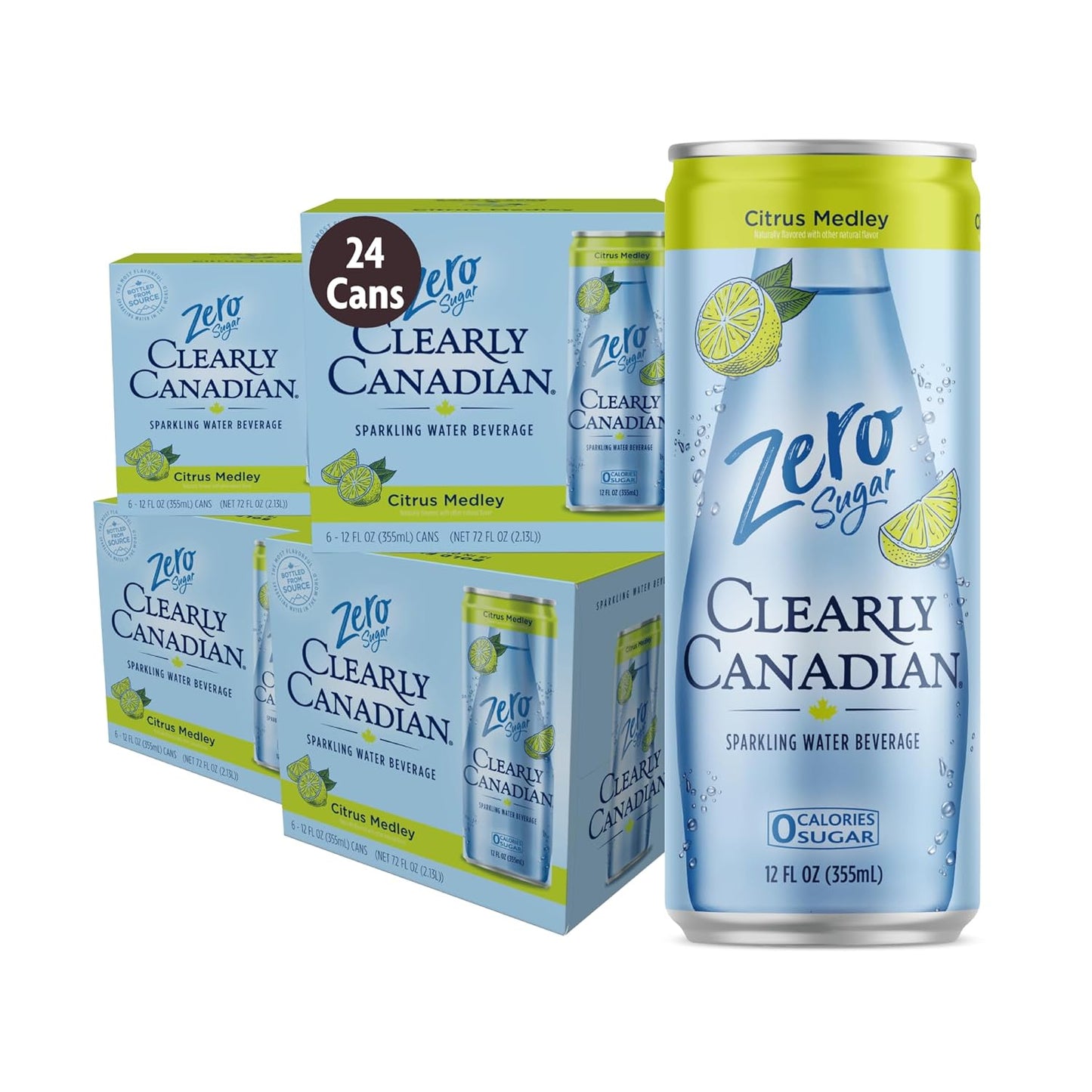 Clearly Canadian Zero Sugar Citrus Medley Sparkling Water Beverage, Zero Sugar & Zero Calories. 1 Case (24 cans x 12 fl oz)