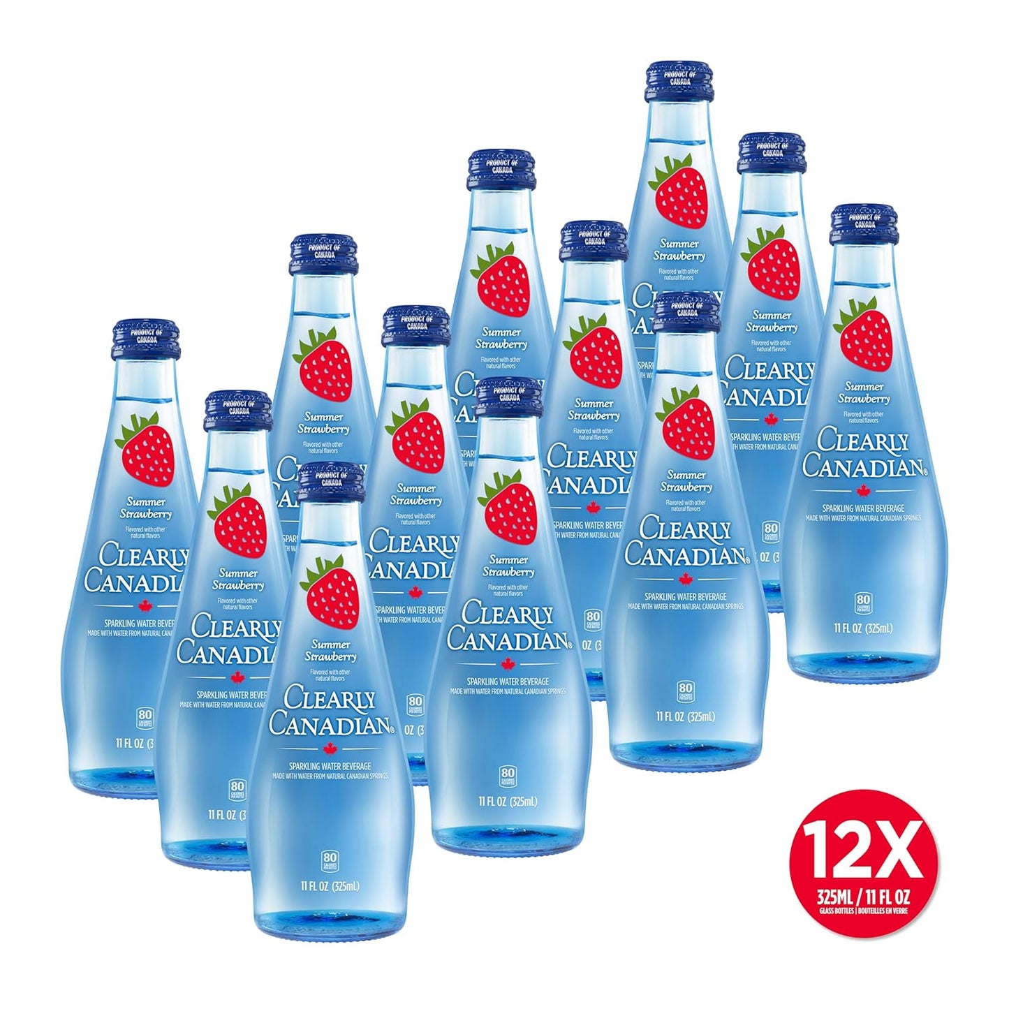 Clearly Canadian Summer Strawberry Sparkling Spring Water Beverage, Natural & Carbonated. 1 Case (12 Bottles x 325mL)