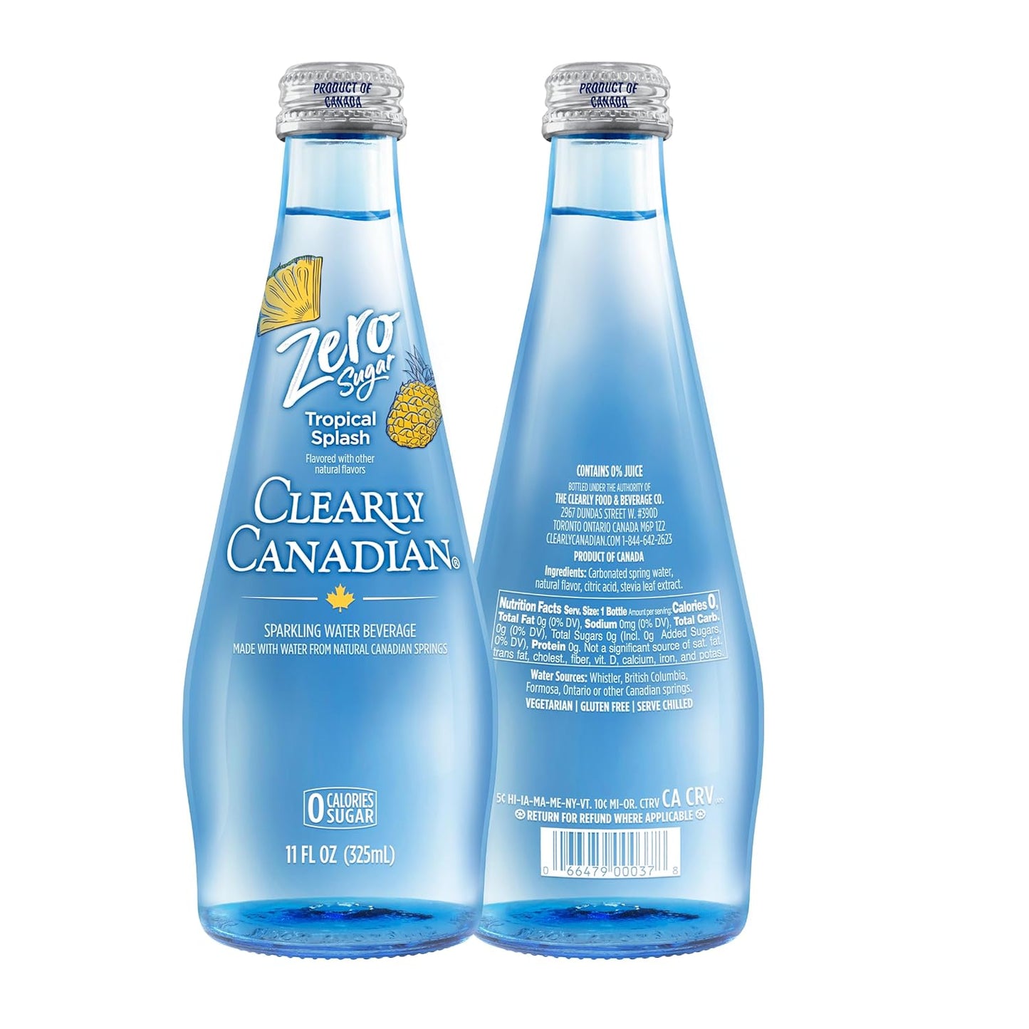 Clearly Canadian Zero Sugar Tropical Splash Sparkling Water Beverage, Zero Sugar & Zero Calories, 1 Case (12 Bottles x 325mL)