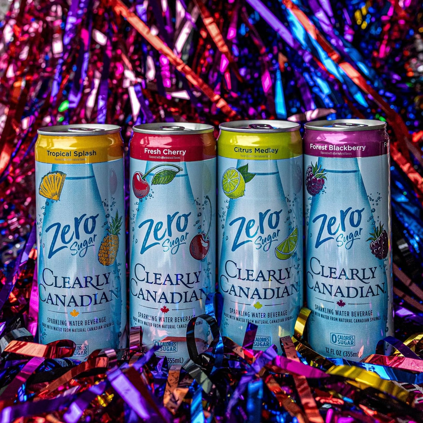 Clearly Canadian Zero Sugar Tropical Splash Sparkling Water Beverage, Zero Sugar & Zero Calories. 1 Case (24 cans x 12 fl oz)