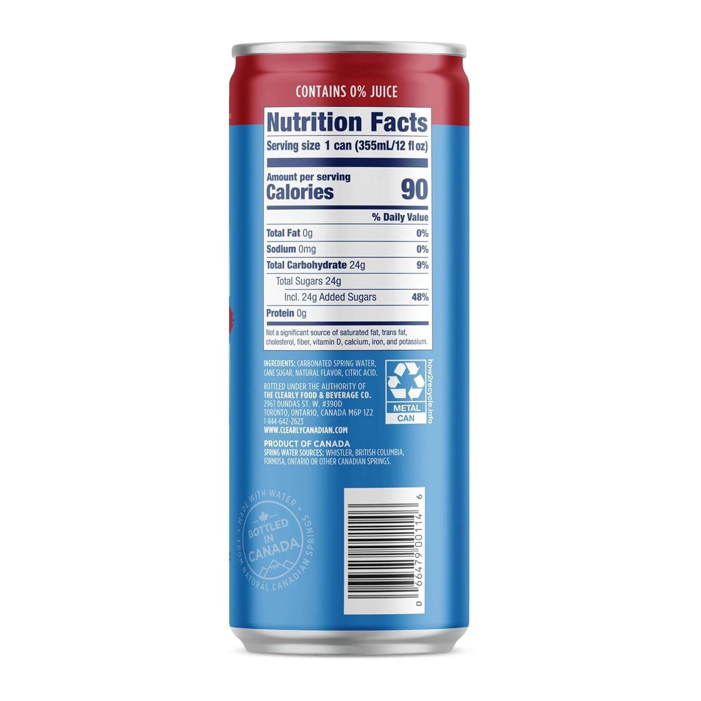 Clearly Canadian Country Raspberry Sparkling Spring Water Beverage, Natural & Carbonated, Flavored Seltzer Water, 1 Case 1 Case (24 cans x 12 fl oz)