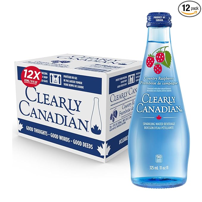 Clearly Canadian Country Raspberry Sparkling Spring Water Beverage, Natural & Carbonated, Flavored Seltzer Water, 1 Case (12 Bottles x 325mL)