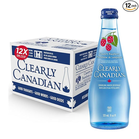 Clearly Canadian Country Raspberry Sparkling Spring Water Beverage, Natural & Carbonated, Flavored Seltzer Water, 1 Case (12 Bottles x 325mL)