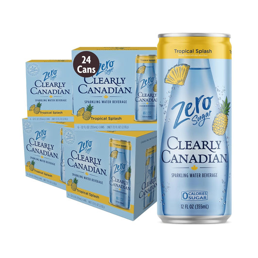 Clearly Canadian Zero Sugar Tropical Splash Sparkling Water Beverage, Zero Sugar & Zero Calories. 1 Case (24 cans x 12 fl oz)