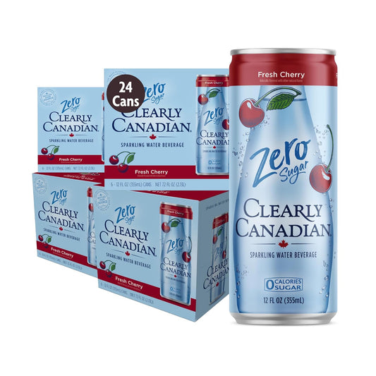 Clearly Canadian Zero Sugar Fresh Cherry Sparkling Water Beverage, Zero Sugar & Zero Calories. 1 Case (24 cans x 12 fl oz)