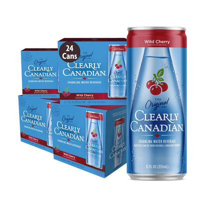 Clearly Canadian Wild Cherry Sparkling Spring Water Beverage, Natural & Carbonated, Flavored Seltzer Water, 1 Case (24 cans x 12 fl oz)