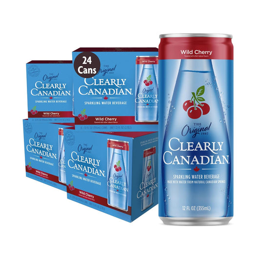 Clearly Canadian Wild Cherry Sparkling Spring Water Beverage, Natural & Carbonated, Flavored Seltzer Water, 1 Case (24 cans x 12 fl oz)