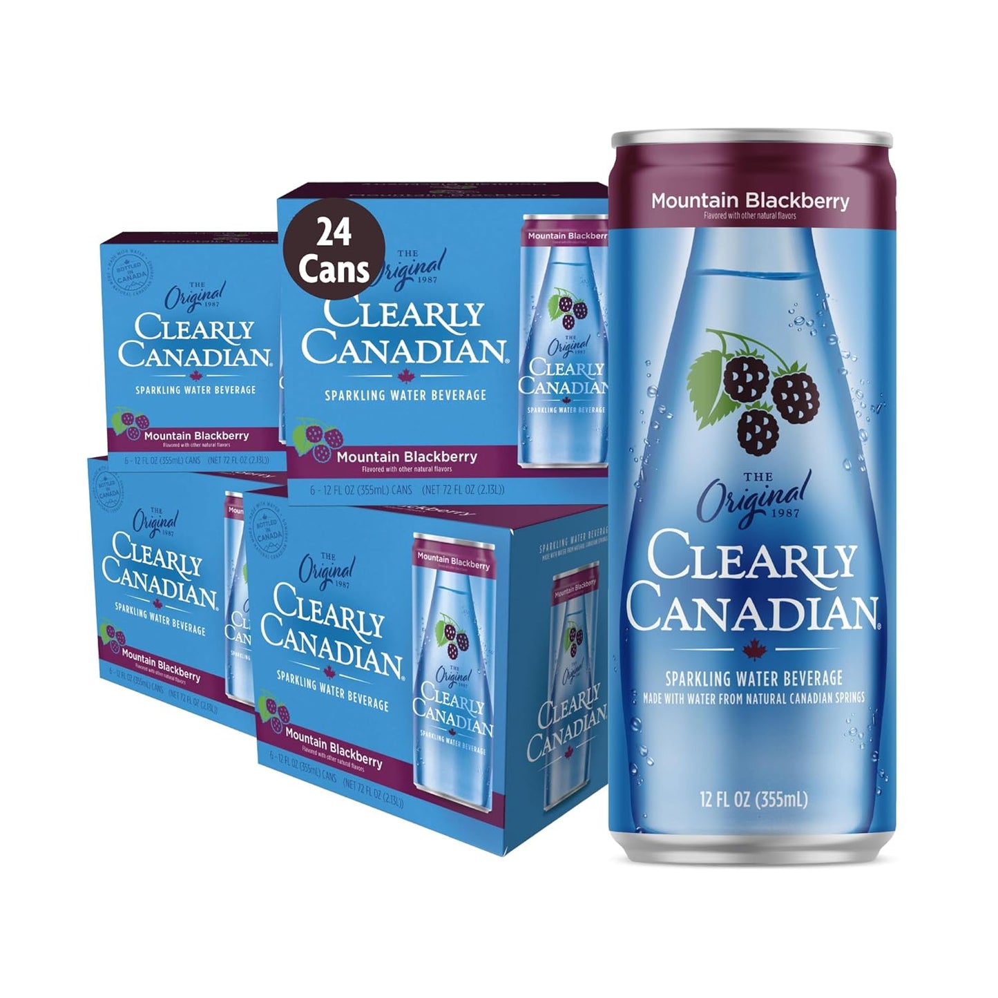 Clearly Canadian Mountain Blackberry Sparkling Spring Water Beverage, Natural & Carbonated, Flavored Seltzer Water, 1 Case (24 cans x 12 fl oz)