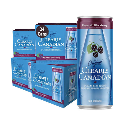 Clearly Canadian Mountain Blackberry Sparkling Spring Water Beverage, Natural & Carbonated, Flavored Seltzer Water, 1 Case (24 cans x 12 fl oz)