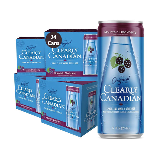 Clearly Canadian Mountain Blackberry Sparkling Spring Water Beverage, Natural & Carbonated, Flavored Seltzer Water, 1 Case (24 cans x 12 fl oz)