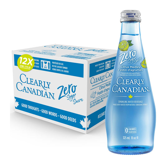 Clearly Canadian Zero Sugar Citrus Medley Sparkling Water Beverage, Zero Sugar & Zero Calories, 1 Case (12 Bottles x 325mL)