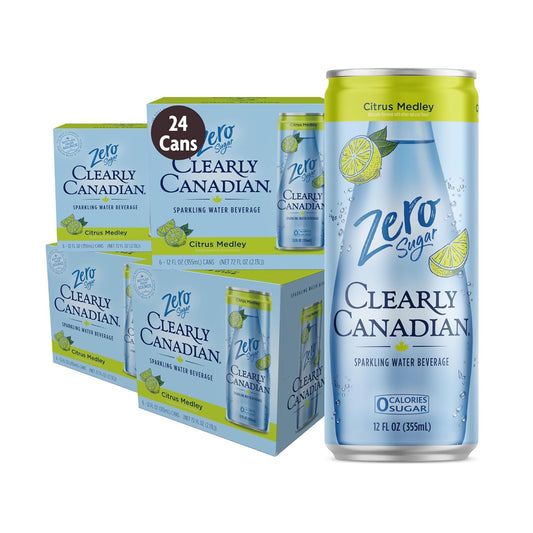 Clearly Canadian Zero Sugar Citrus Medley Sparkling Water Beverage, Zero Sugar & Zero Calories. 1 Case (24 cans x 12 fl oz)