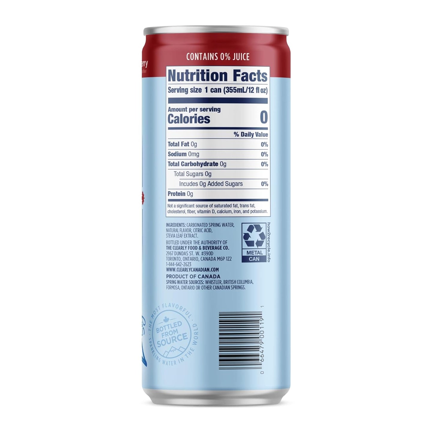 Clearly Canadian Zero Sugar Fresh Cherry Sparkling Water Beverage, Zero Sugar & Zero Calories. 1 Case (24 cans x 12 fl oz)