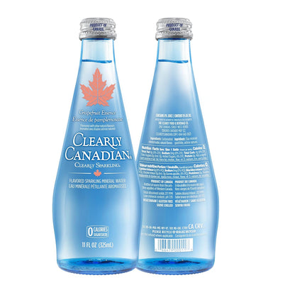 Clearly Canadian Clearly Sparkling Grapefruit Essence Unsweetened Flavored Sparkling Mineral Water, Zero Sugar & Zero Calories, 1 Case (12 Bottles x 325mL)