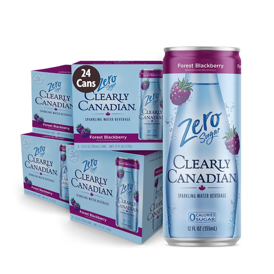 Clearly Canadian Zero Sugar Forest Blackberry Sparkling Water Beverage, Zero Sugar & Zero Calories, Diet Soda Alternative, 12 Fl Oz Can (Pack of 24)