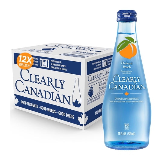 Clearly Canadian Orchard Peach Sparkling Spring Water Beverage, Natural & Carbonated, Flavored Seltzer Water, 1 Case (12 Bottles x 325mL)